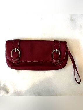 Ann Taylor LOFT Red Leather Buckle Wristlet Clutch Purse
